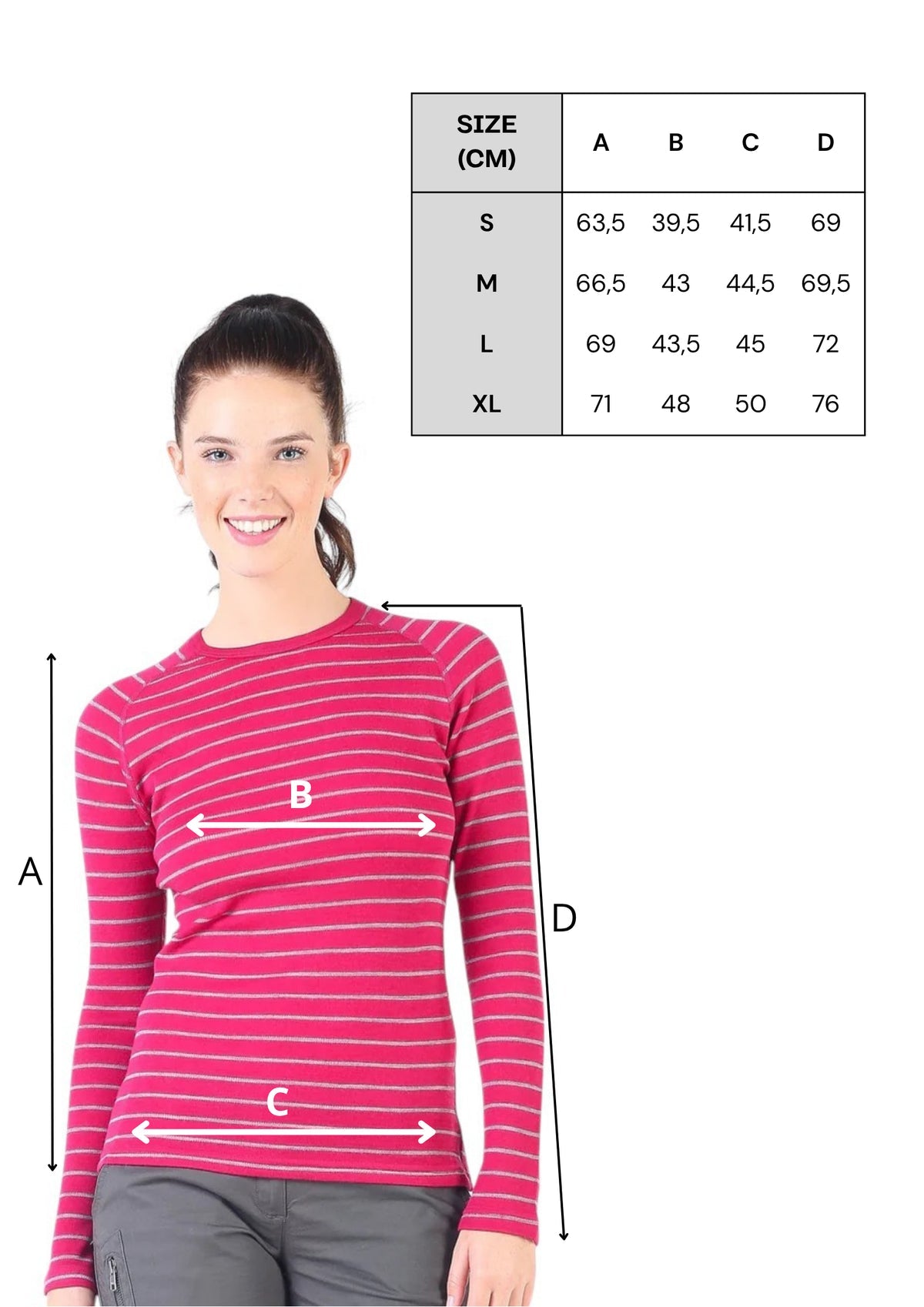 Tabulka velikostí – Skadi – Dámské triko ze 100% merino vlny