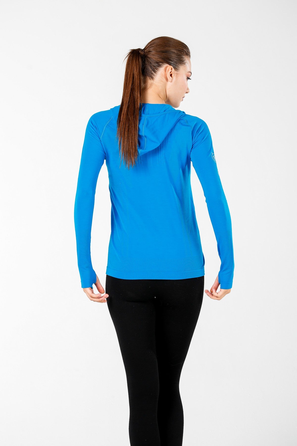 Niebieska damska bluza sportowa Docca z wełny merino z kapturem