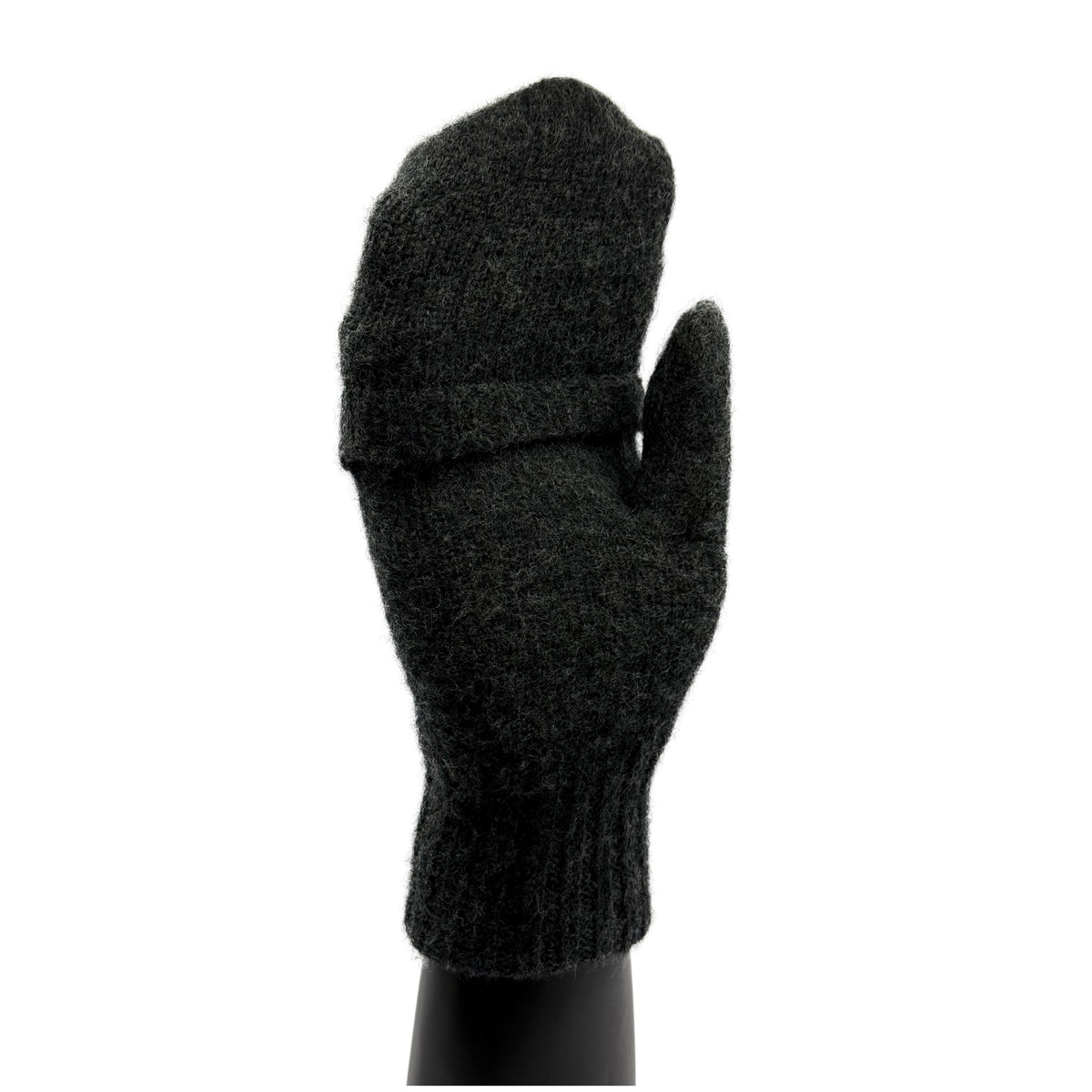 Antracitové palčáky s klopou ze 100% merino vlny – klopa zavřená
