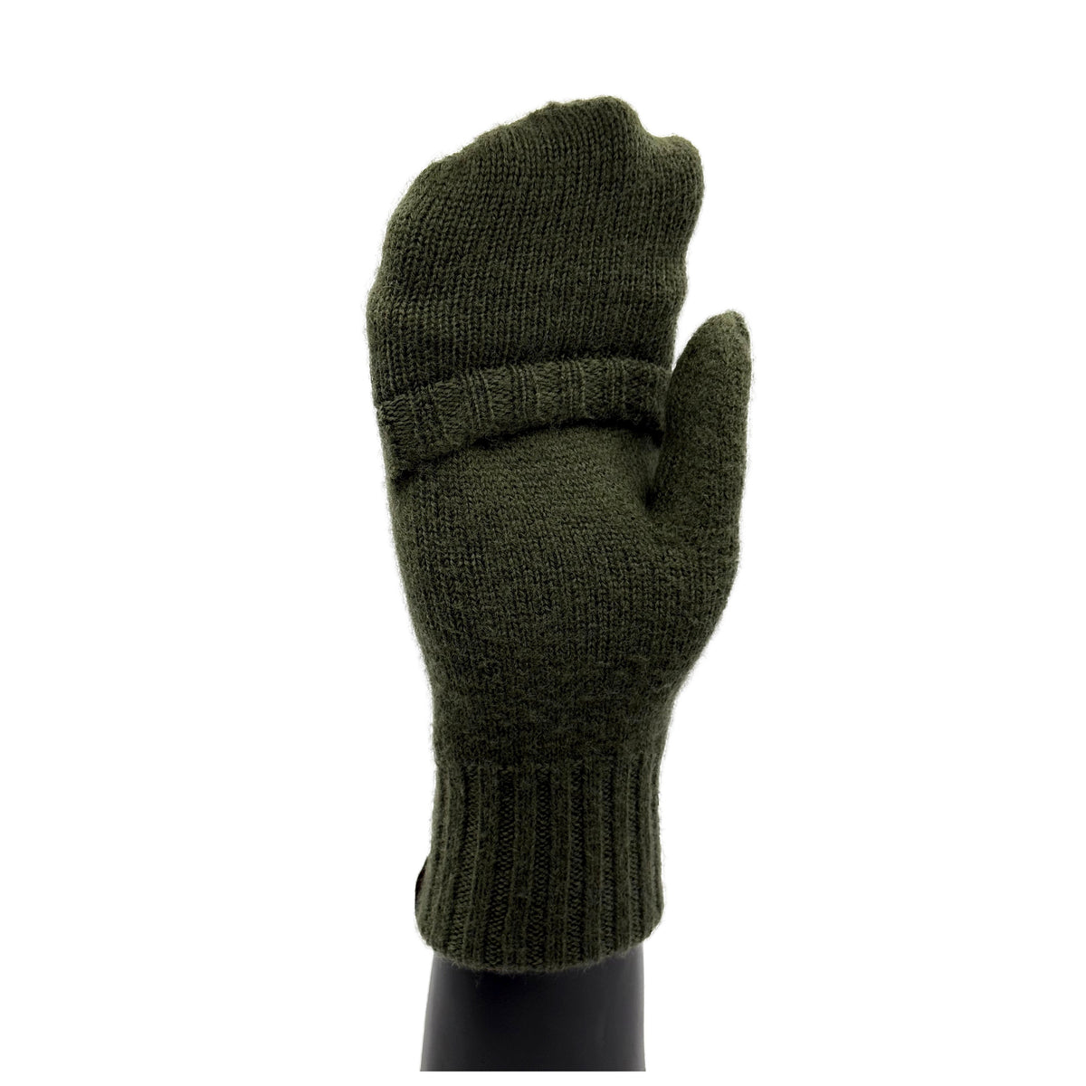 Zelené palčáky s klopou ze 100% merino vlny – klopa zavřená
