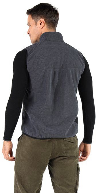 Šedá pánská outdoorová vesta s merino vlnou – pohled zezadu