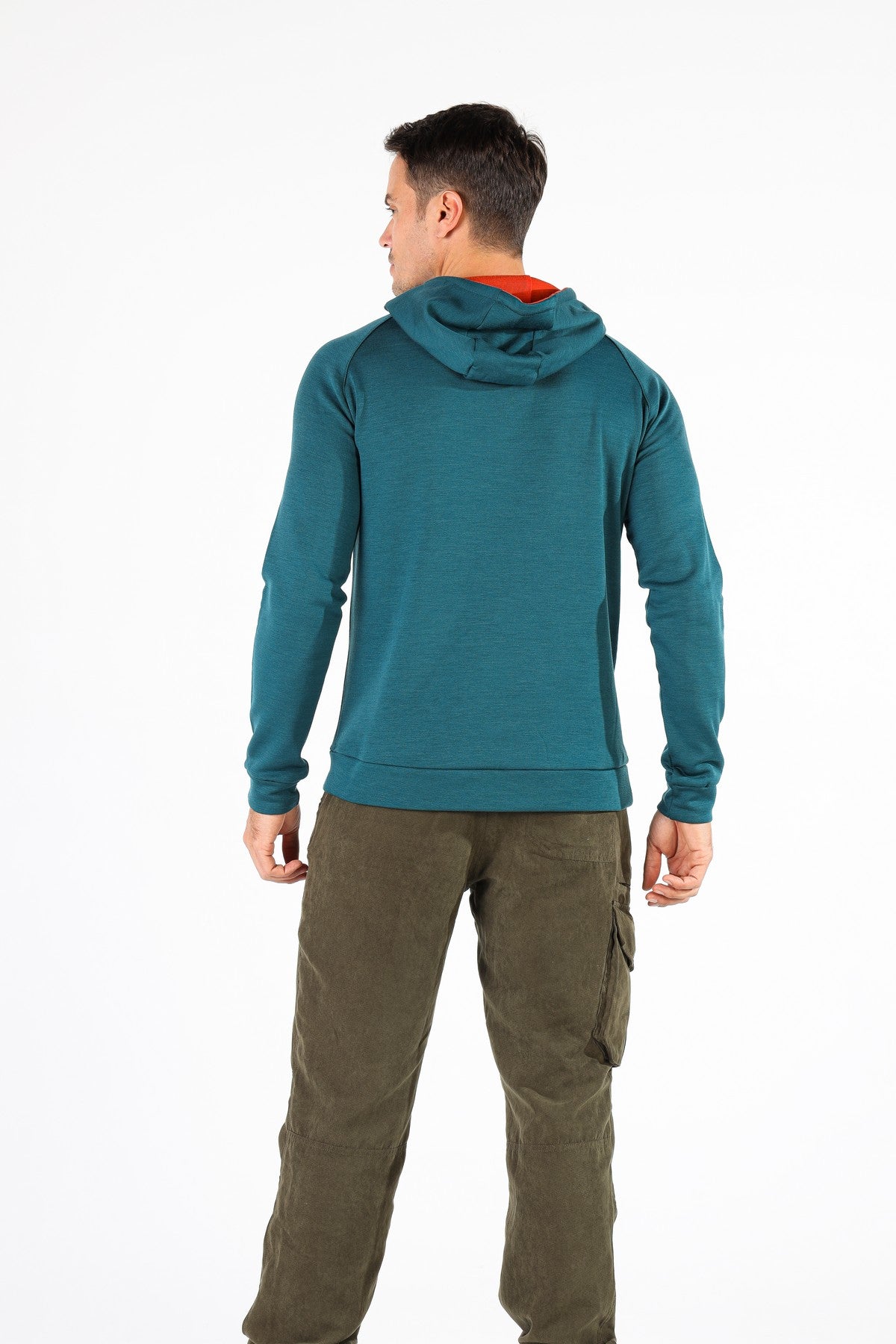 Petrolejově zelená termo mikina unisex s kapucí z merino vlny