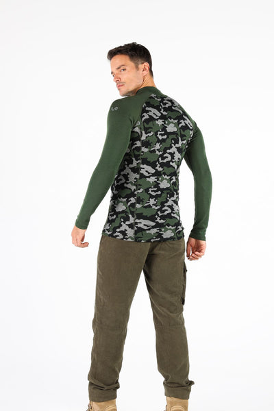 Zielona męska bluza Asker Zip ze 100% wełny merino – widok z tyłu