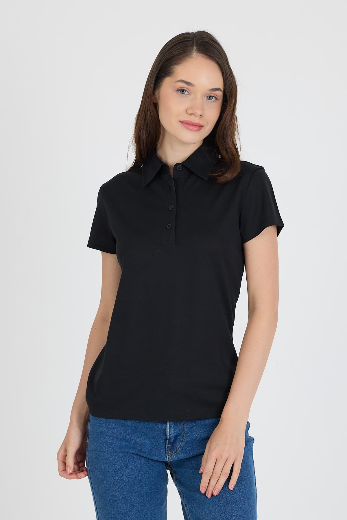 Czarna damska koszulka polo ze 100% wełny merino 170 g/m²