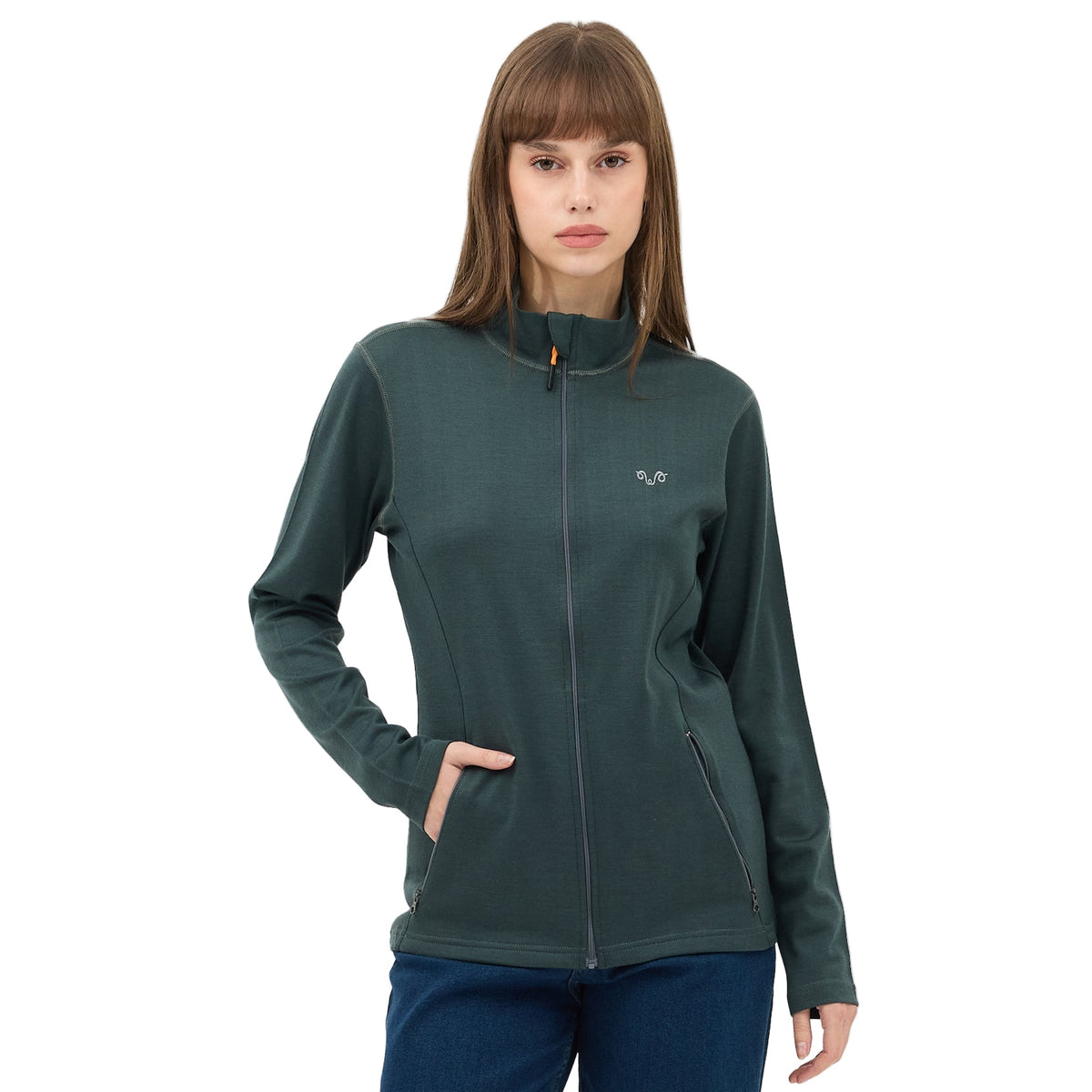 Zelená dámská bunda ze 100% merino vlny Hybrid – pohled zepředu 