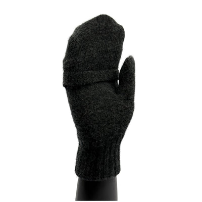 Antracitové palčáky s klopou ze 100% merino vlny – klopa zavřená 