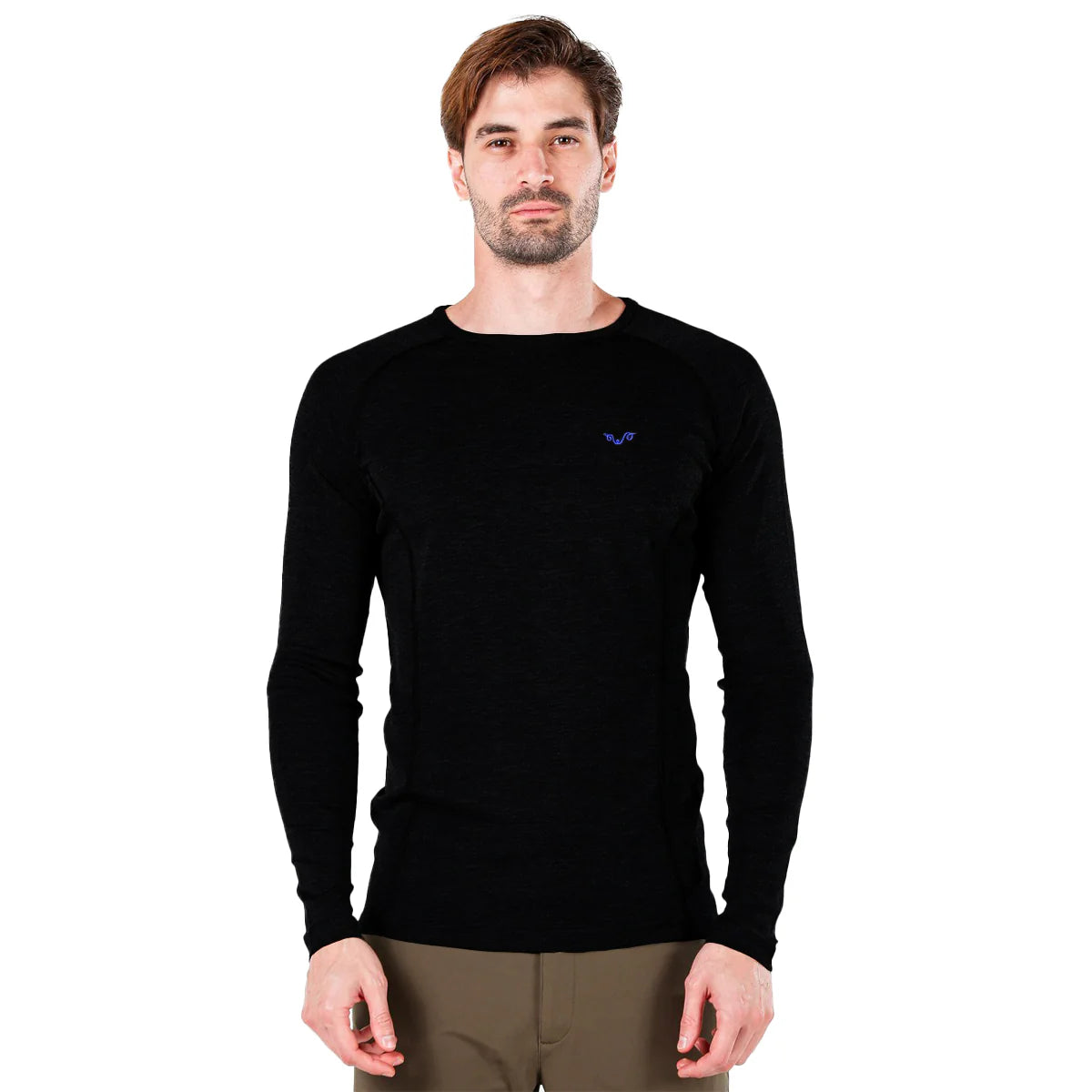 Męska koszulka termoaktywna ze 100% wełny merino 195 g/m² z długim rękawem, w kolorze czarnym
