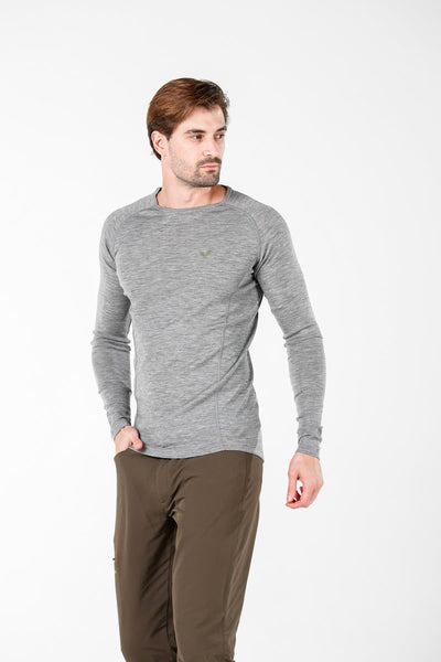 Jasnoszara męska koszulka termoaktywna Remus ze 100% wełny merino 195 g/m² na trekking