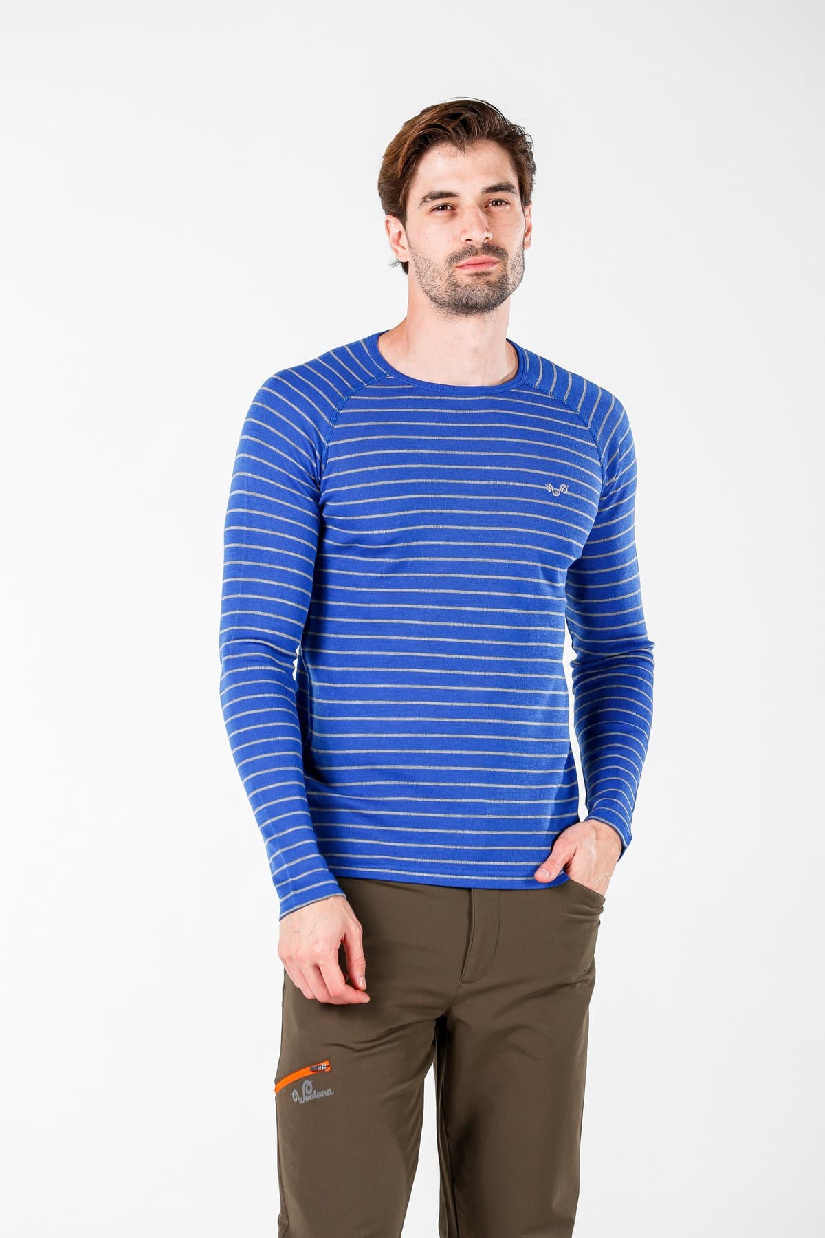 Niebieska męska bluza merino Thor z długim rękawem – widok z przodu