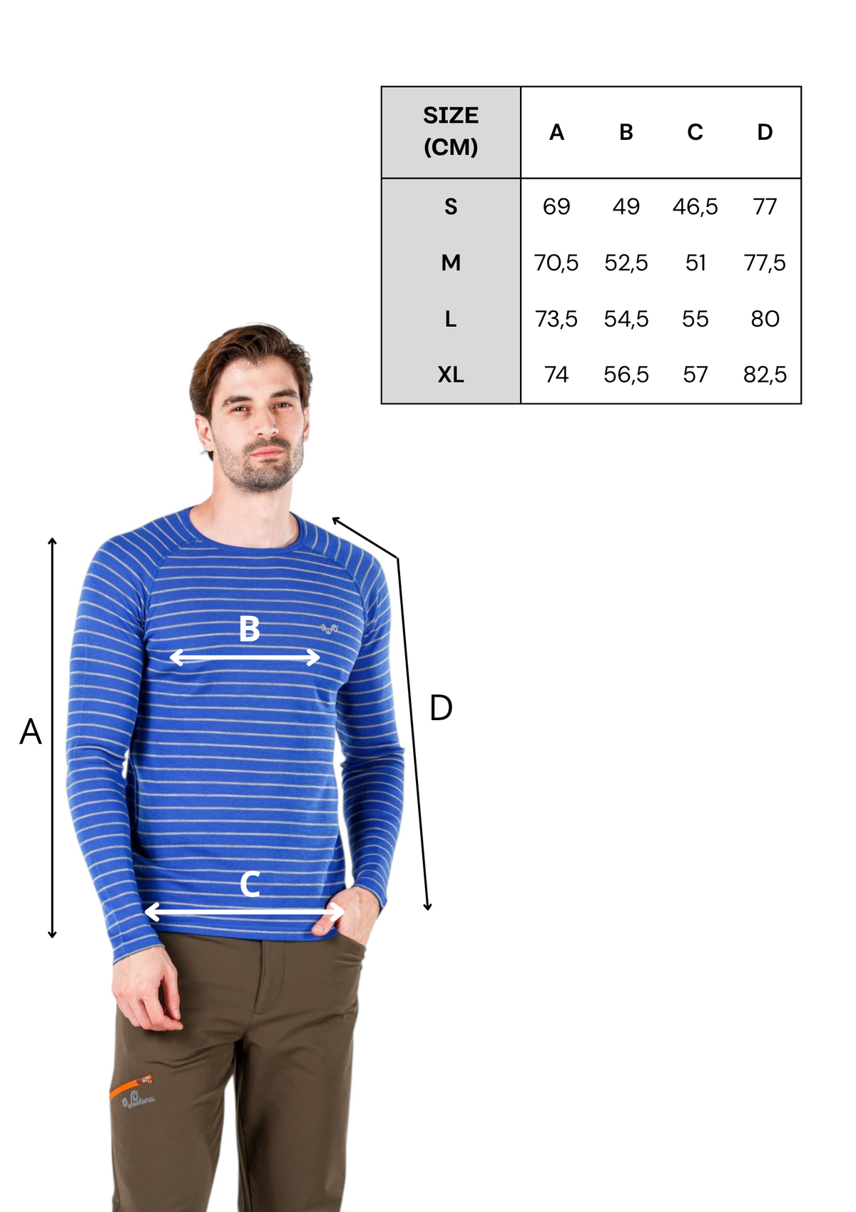 Tabela rozmiarów męskiej bluzy merino Thor – wariant dodatkowy